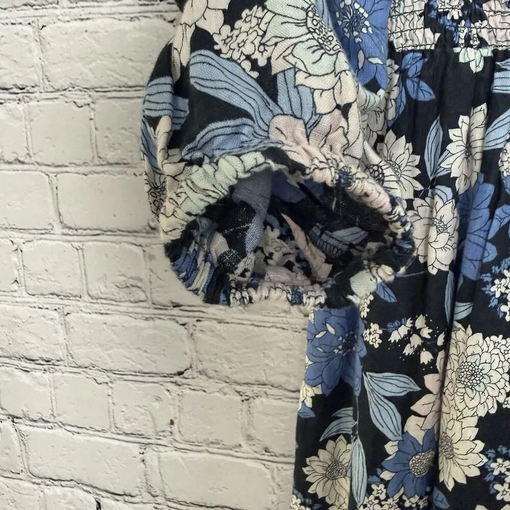 J Crew Linen Daydream Dress in Blue Zinnia Floral Print Women XS Knee Length